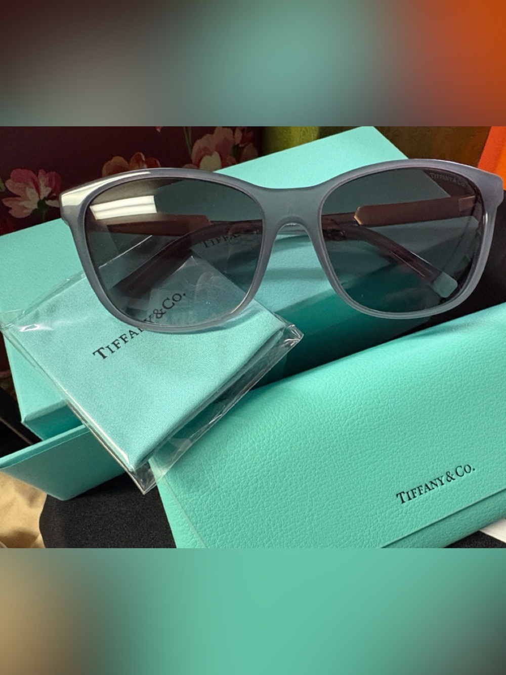 NEW Full Set! Tiffany & Co Sunglasses TF4174. Opal Gray Gold Crystals  54mm